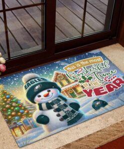 Philadelphia Eagles NFL Cute Snowman Christmas Rubber Base Doormat