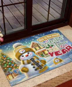 Pittsburgh Steelers NFL Cute Snowman Christmas Rubber Base Doormat