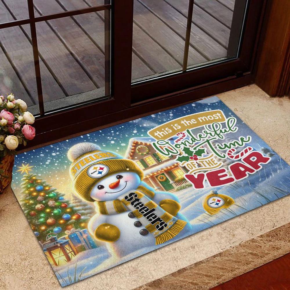 Pittsburgh Steelers NFL Cute Snowman Christmas Rubber Base Doormat Pittsburgh Steelers NFL Cute Snowman Christmas Rubber Base Doormat