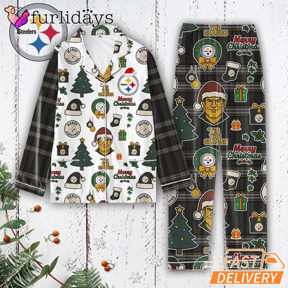 Pittsburgh Steelers Tis the Season Christmas Pajamas Set Pittsburgh Steelers Tis the Season Christmas Pajamas Set
