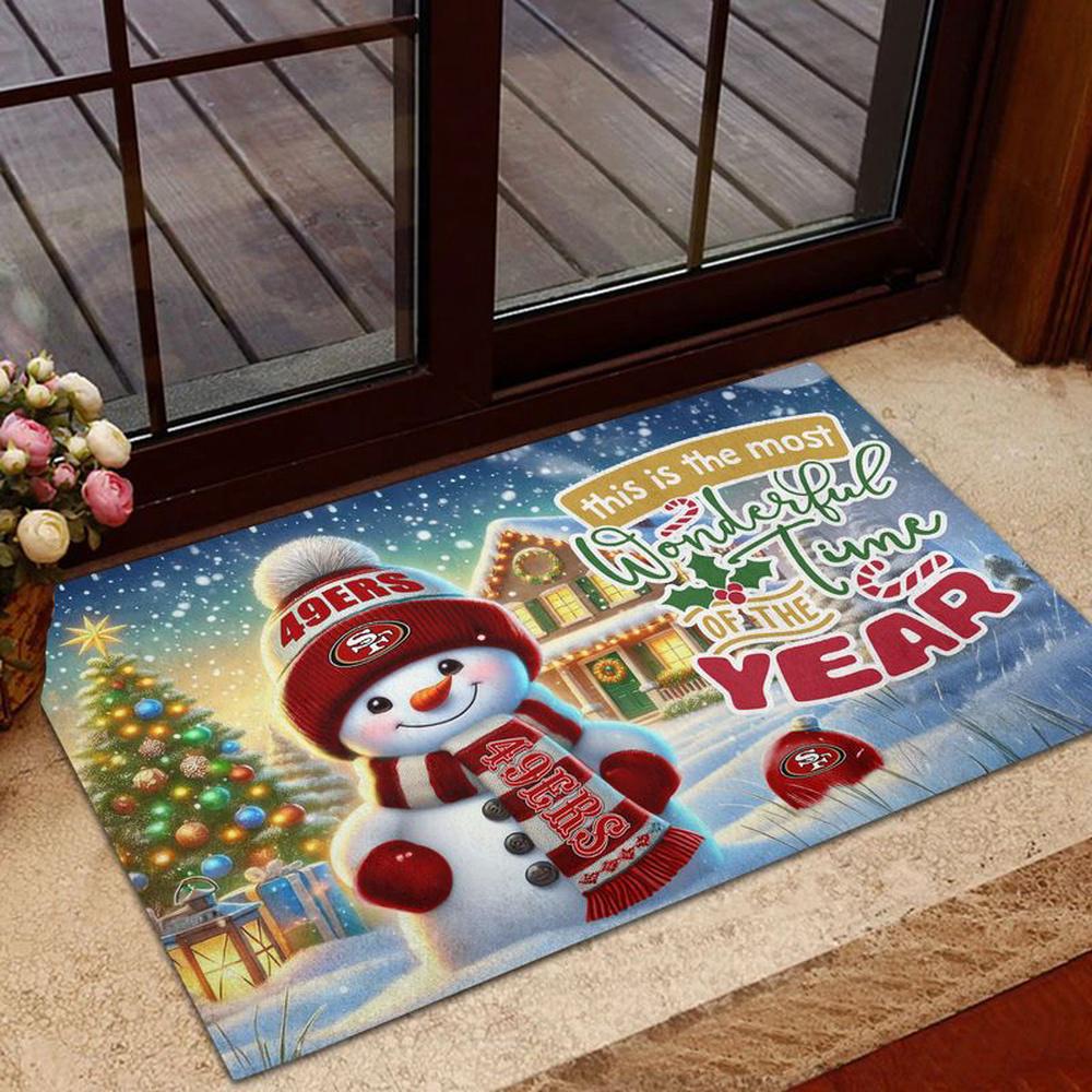 San Francisco 49ers NFL Cute Snowman Christmas Rubber Base Doormat San Francisco 49ers NFL Cute Snowman Christmas Rubber Base Doormat