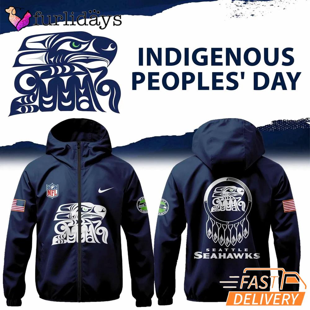 Seattle Seahawks Indigenous Peoples’ Day Outdoor Jacket 2025 Blue Seattle Seahawks Indigenous Peoples’ Day Outdoor Jacket 2025 Blue
