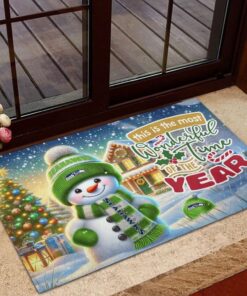 Seattle Seahawks NFL Cute Snowman Christmas Rubber Base Doormat