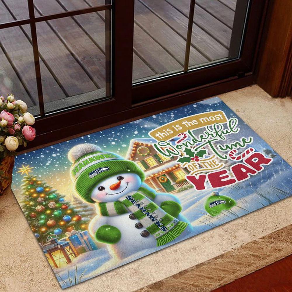Seattle Seahawks NFL Cute Snowman Christmas Rubber Base Doormat Seattle Seahawks NFL Cute Snowman Christmas Rubber Base Doormat