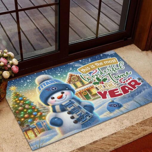 Tennessee Titans NFL Cute Snowman Christmas Rubber Base Doormat
