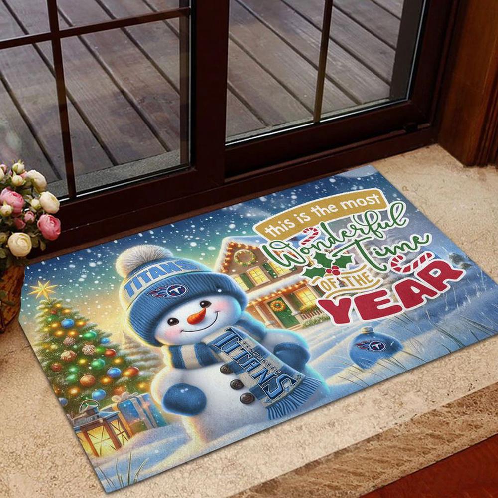 Tennessee Titans NFL Cute Snowman Christmas Rubber Base Doormat Tennessee Titans NFL Cute Snowman Christmas Rubber Base Doormat