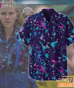 Eleven Neon Pop Hawaiian Shirt, 80s Geometric Style Stranger Things 5 Fan Merch