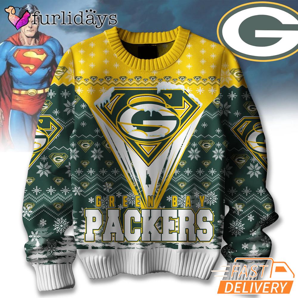 Green Bay Packers NFL Superman Ugly Christmas Sweater Green Bay Packers NFL Superman Ugly Christmas Sweater