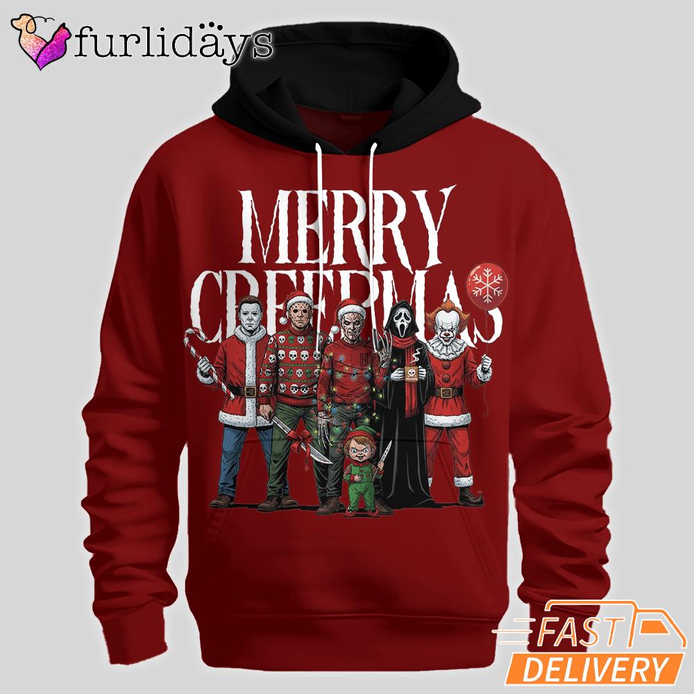 Horror Christmas Hoodie 2025, Slashin’ Through The Snow Design Horror Christmas Hoodie 2025, Slashin’ Through The Snow Design