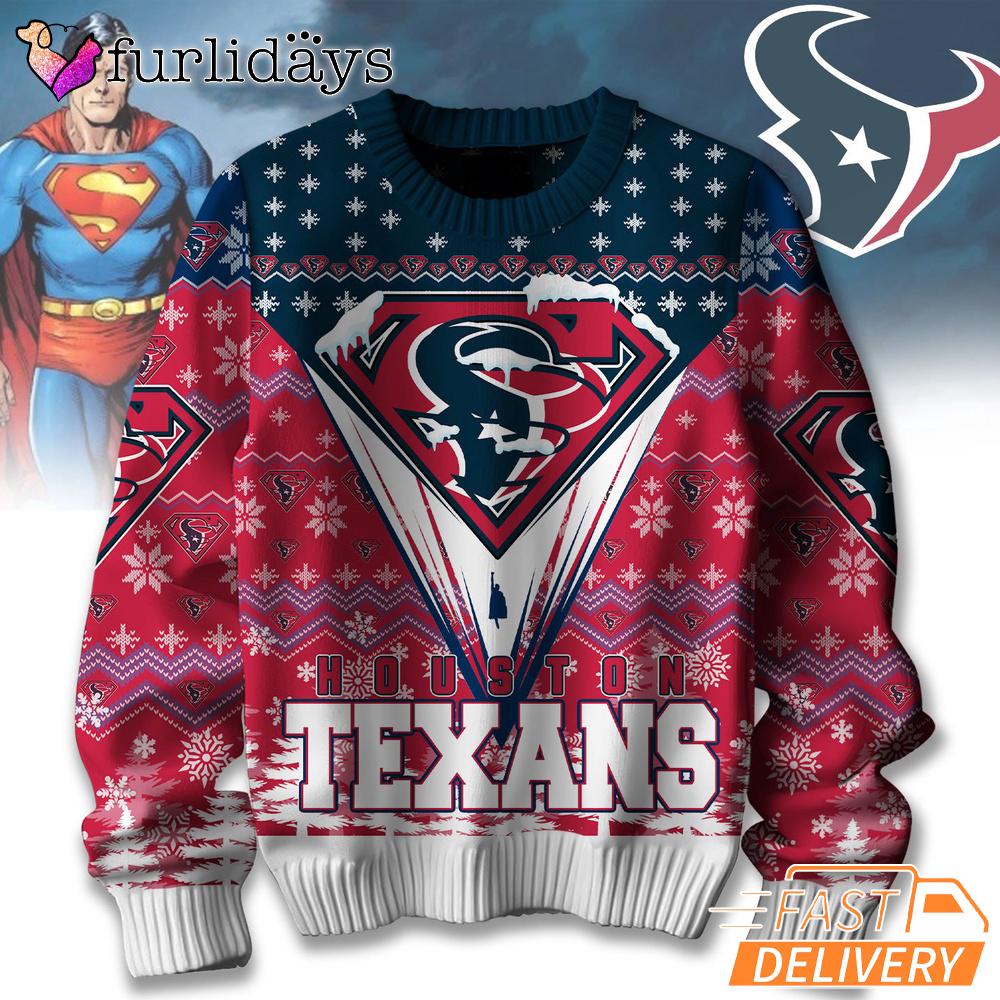 Houston Texans NFL Superman Ugly Christmas Sweater Houston Texans NFL Superman Ugly Christmas Sweater