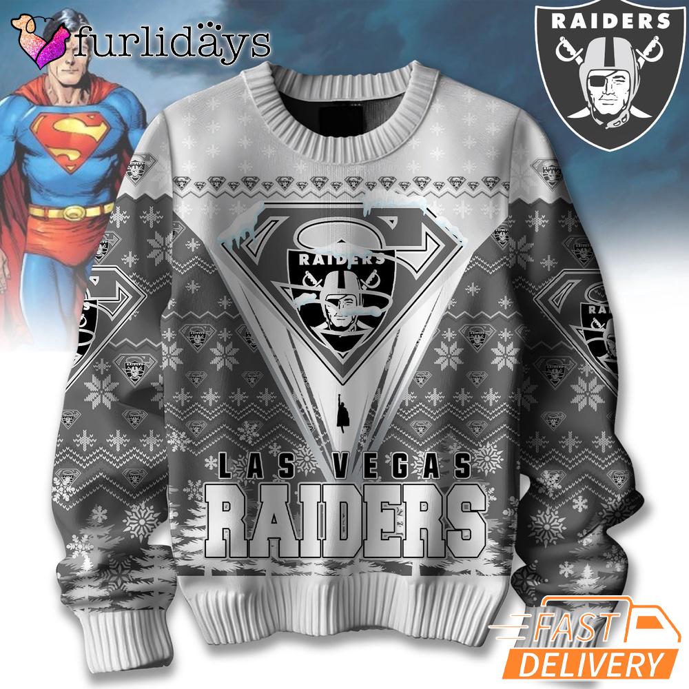 Las Vegas Raiders NFL Superman Ugly Christmas Sweater Las Vegas Raiders NFL Superman Ugly Christmas Sweater