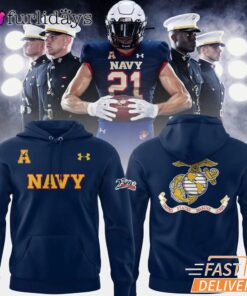 Limited Edition Navy Midshipmen Football Hoodie Celebrating 250th Birthday Of The Us Marines