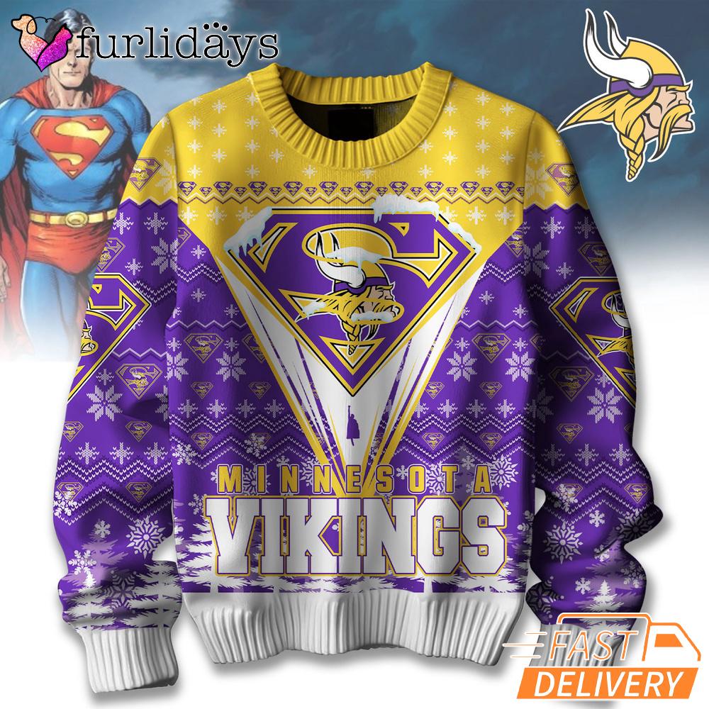 Minnesota Vikings NFL Superman Ugly Christmas Sweater Minnesota Vikings NFL Superman Ugly Christmas Sweater