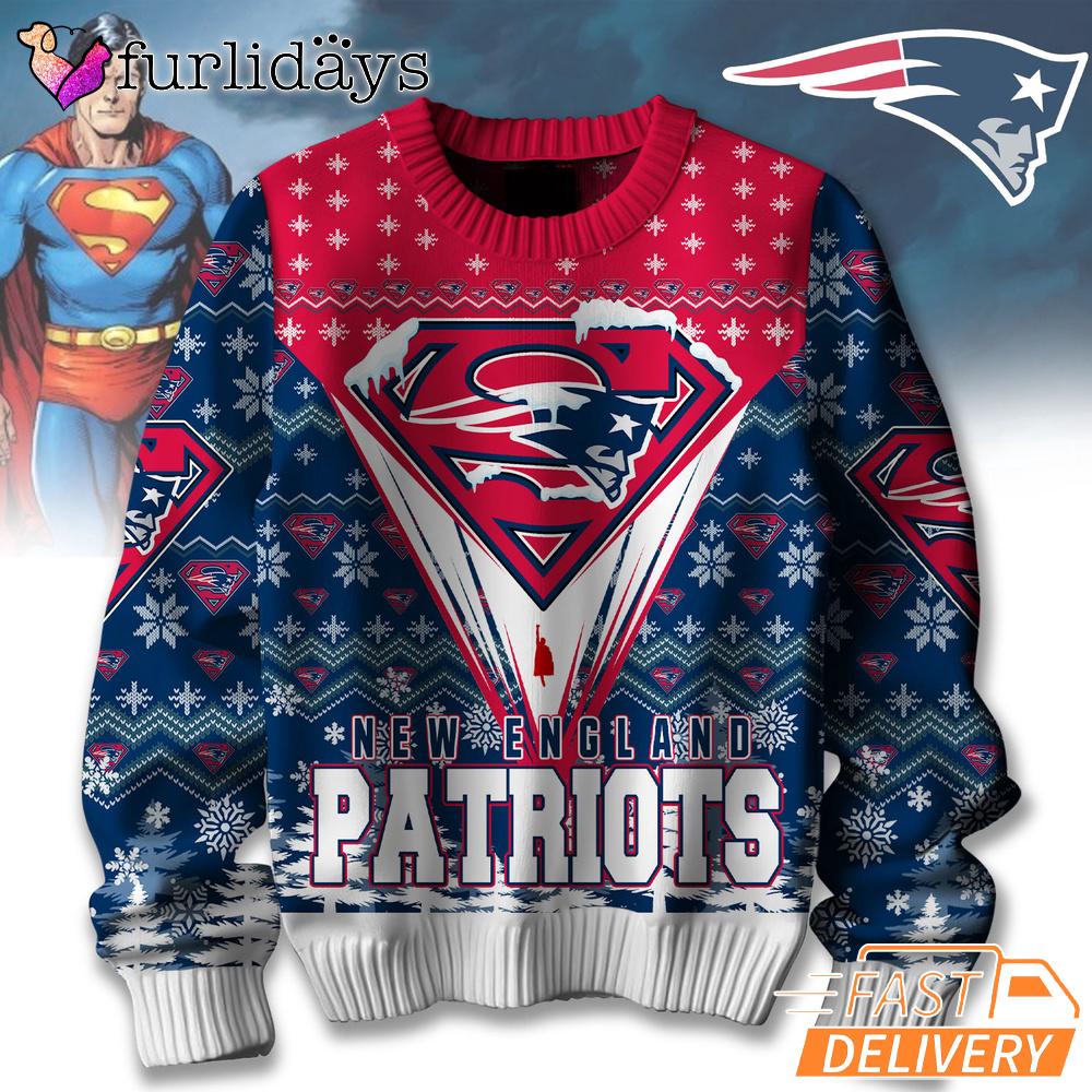 New England Patriots NFL Superman Ugly Christmas Sweater New England Patriots NFL Superman Ugly Christmas Sweater