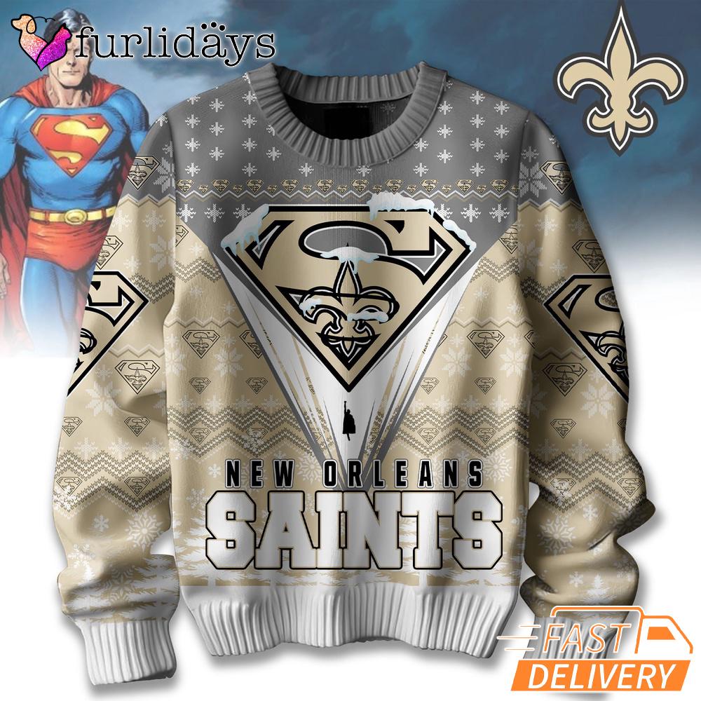 New Orleans Saints NFL Superman Ugly Christmas Sweater New Orleans Saints NFL Superman Ugly Christmas Sweater