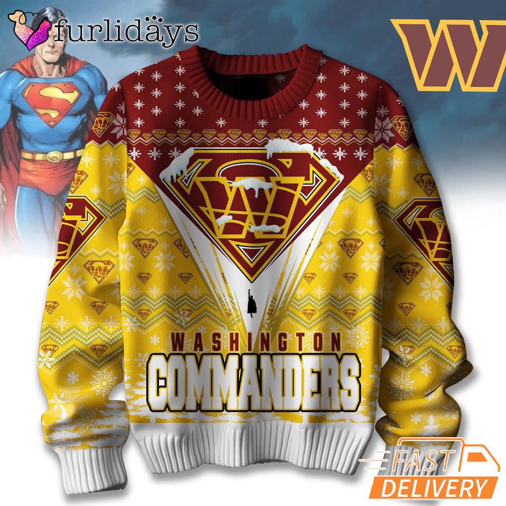 Washington Commanders NFL Superman Ugly Christmas Sweater Washington Commanders NFL Superman Ugly Christmas Sweater