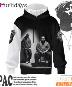 2Pac Biggie Two Legends Sitting Black 3D Hoodie, 90s Music Hoodie
