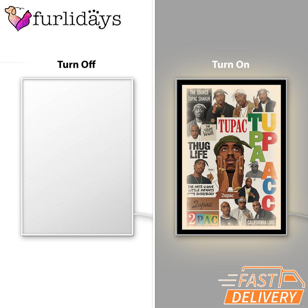 2Pac California Love Collage Mirror Night Light, Rapper Lamp 2Pac California Love Collage Mirror Night Light, Rapper Lamp