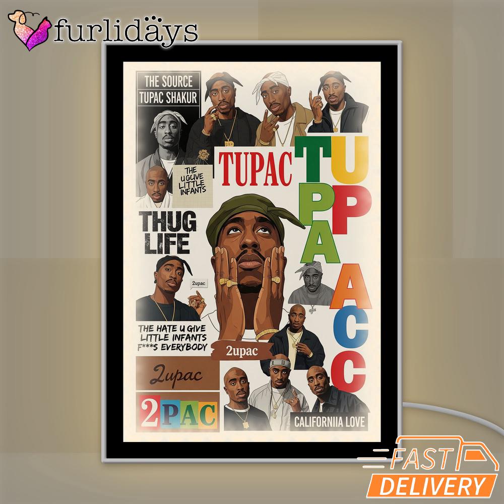 2Pac California Love Collage Mirror Night Light, Rapper Lamp 2Pac California Love Collage Mirror Night Light, Rapper Lamp