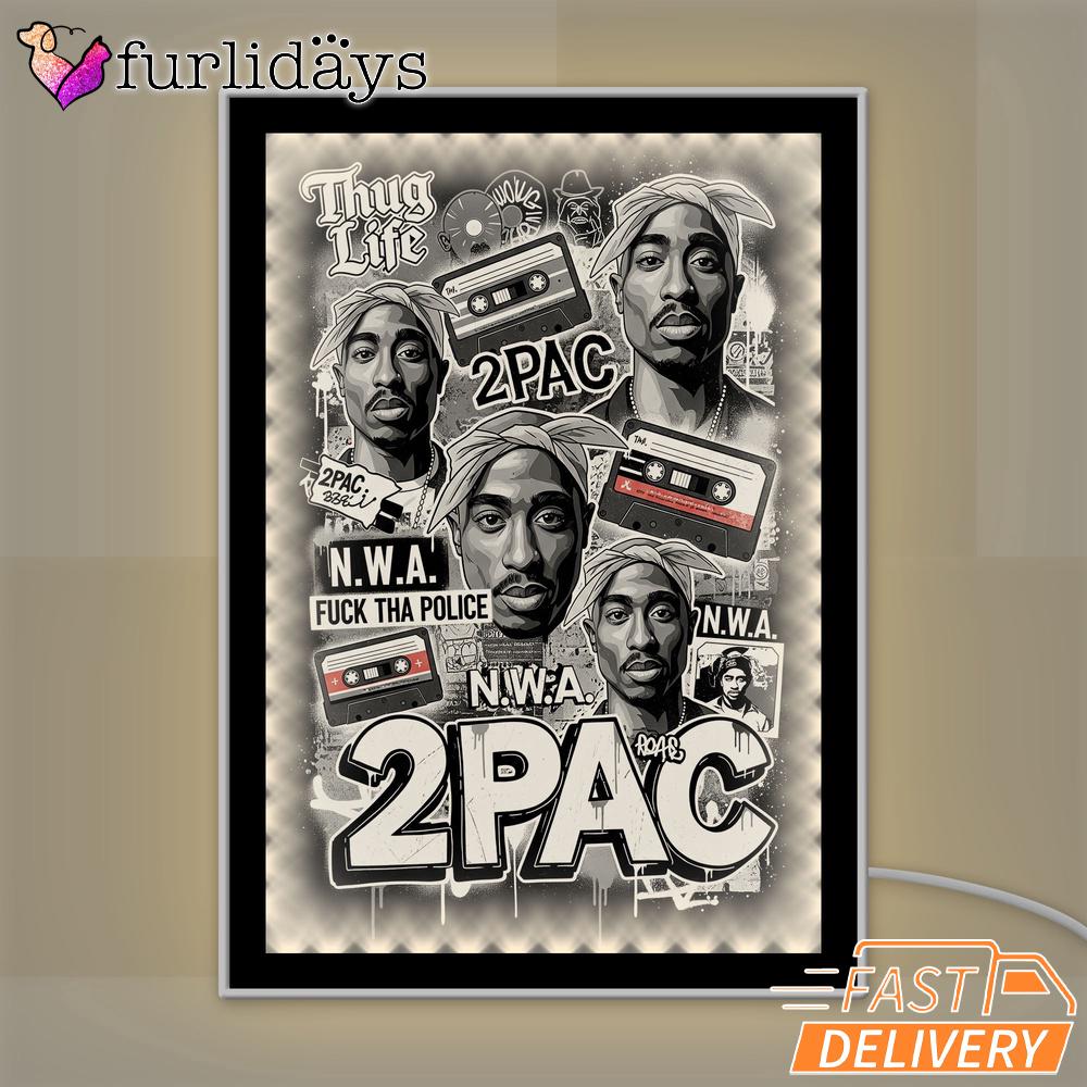 2Pac N.W.A Thug Life Collage Mirror Night Light, Rapper Lamp 2Pac N.W.A Thug Life Collage Mirror Night Light, Rapper Lamp