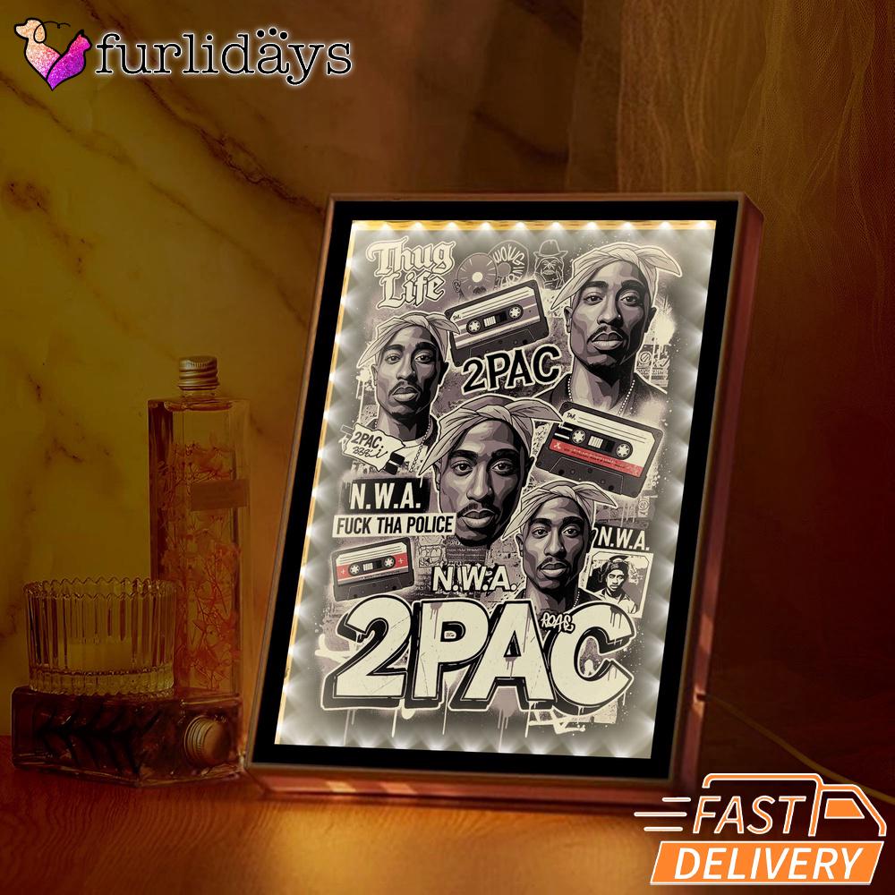 2Pac N.W.A Thug Life Collage Mirror Night Light, Rapper Lamp 2Pac N.W.A Thug Life Collage Mirror Night Light, Rapper Lamp