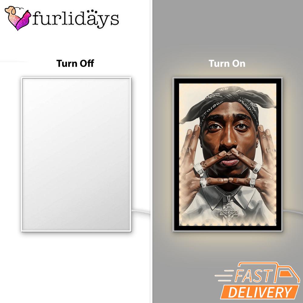 2Pac Peace Sign Portrait Mirror Night Light, Rapper Lamp 2Pac Peace Sign Portrait Mirror Night Light, Rapper Lamp