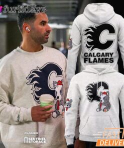 Calgary Flames Vintage Mascot Head Graphic White Hoodie