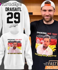 Edmonton Oilers Leon Draisaitl Smoking His Way 1000th NHL Point White Sweatshirt
