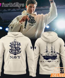Navy Midshipmen Anchor Ship Graphic Cream Sideline Hoodie