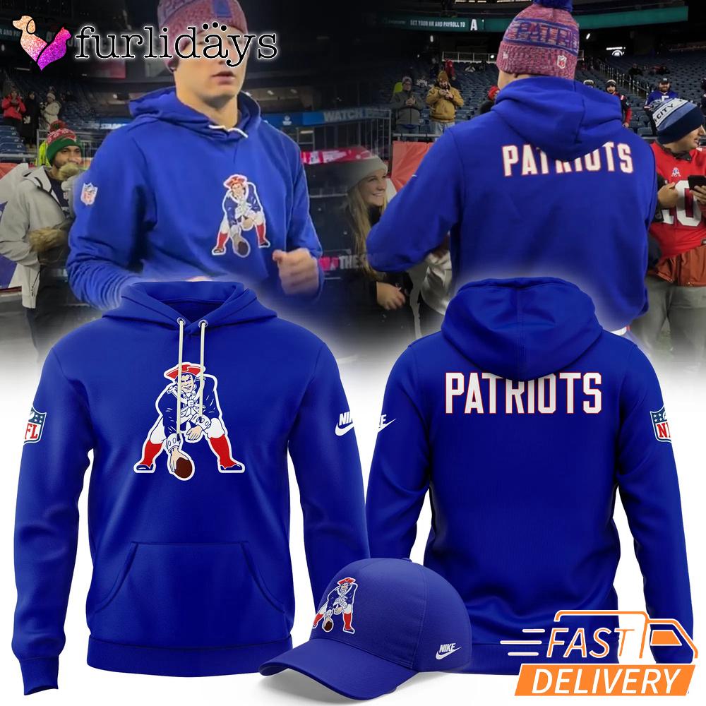 New England Patriots Nike Throwback Historic Royal Pullover Hoodie New England Patriots Nike Throwback Historic Royal Pullover Hoodie