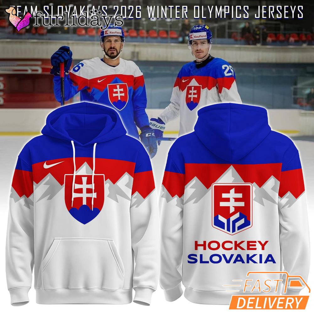 Slovakia Hockey 2026 Winter Olympics White Hoodie Slovakia Hockey 2026 Winter Olympics White Hoodie