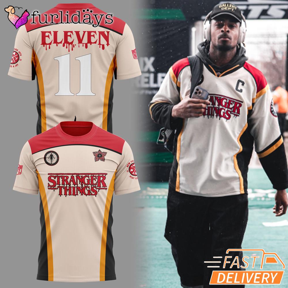 Stranger Things S5 Commemorative New York Jets Eleven Fan T-Shirt Stranger Things S5 Commemorative New York Jets Eleven Fan T-Shirt