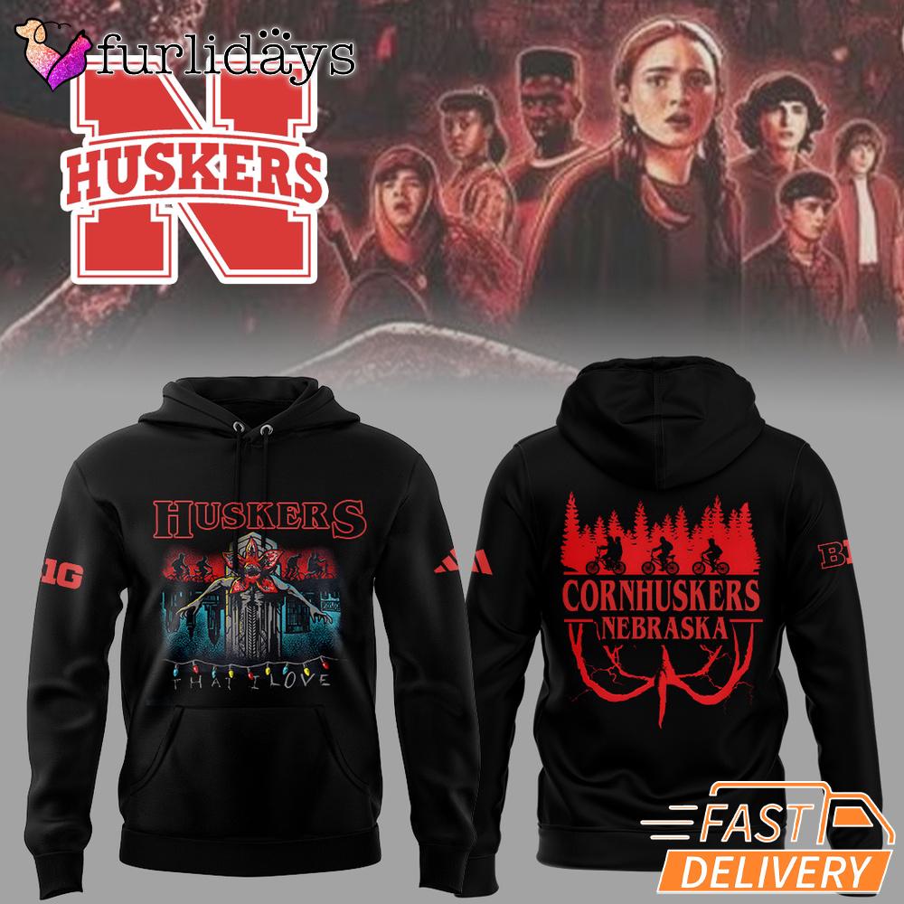 Stranger Things S5 Nebraska Cornhuskers Flame Hoodie Stranger Things S5 Nebraska Cornhuskers Flame Hoodie