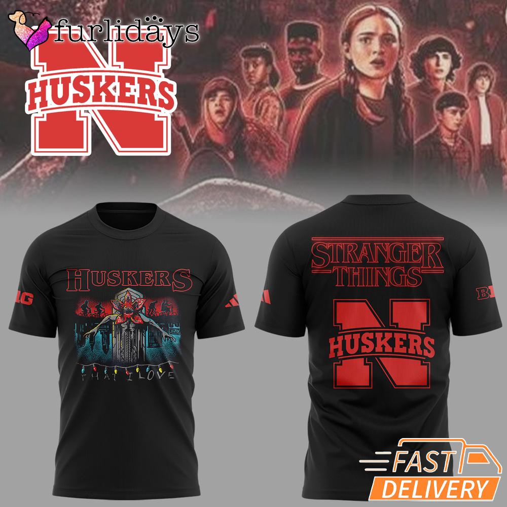 Stranger Things S5 Nebraska Cornhuskers Graphic Fan T-Shirt Stranger Things S5 Nebraska Cornhuskers Graphic Fan T-Shirt