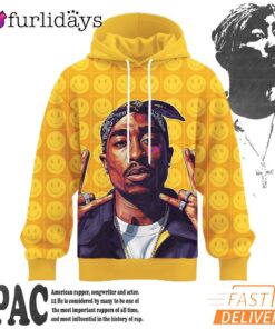 Tupac 90s Hip Hop Smiley Art 3D Hoodie, 90s Music Hoodie
