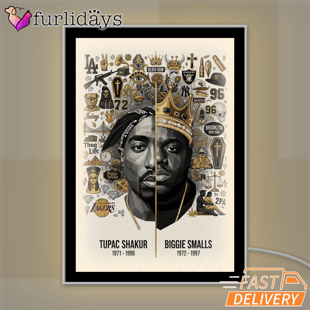 Tupac And Biggie Legend Split Mirror Night Light, Rapper Lamp Tupac And Biggie Legend Split Mirror Night Light, Rapper Lamp