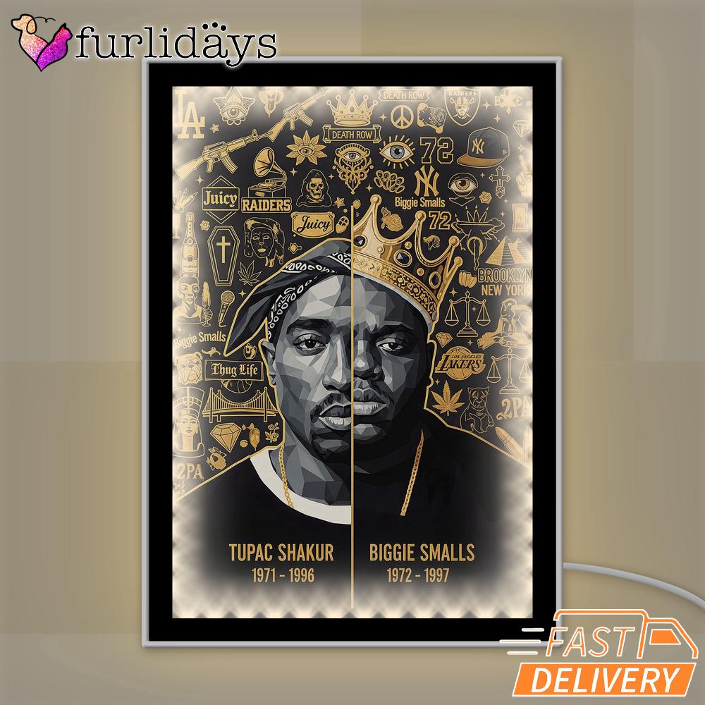 Tupac Biggie Gold Icon Mirror Night Light, Rapper Lamp Tupac Biggie Gold Icon Mirror Night Light, Rapper Lamp