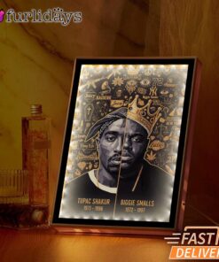 Tupac Biggie Gold Icon Mirror Night Light, Rapper Lamp