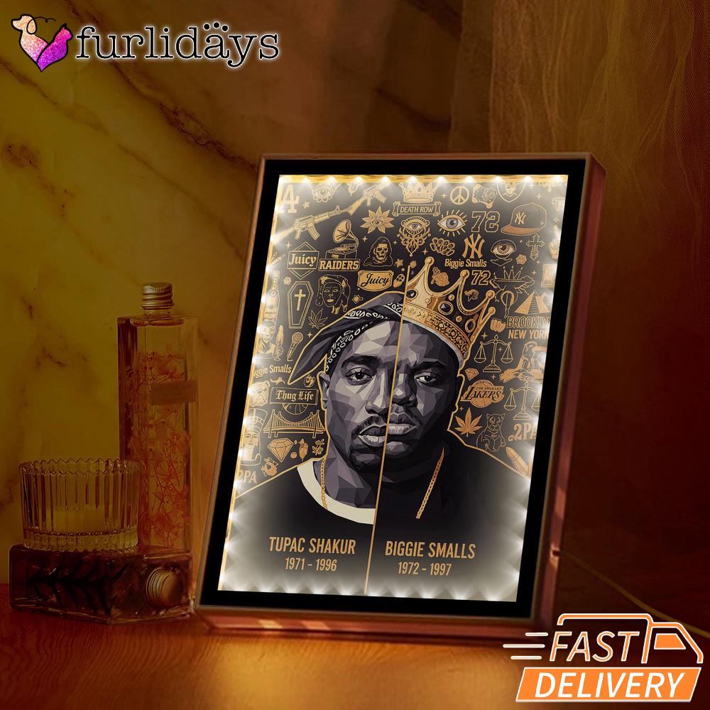 Tupac Biggie Gold Icon Mirror Night Light, Rapper Lamp Tupac Biggie Gold Icon Mirror Night Light, Rapper Lamp