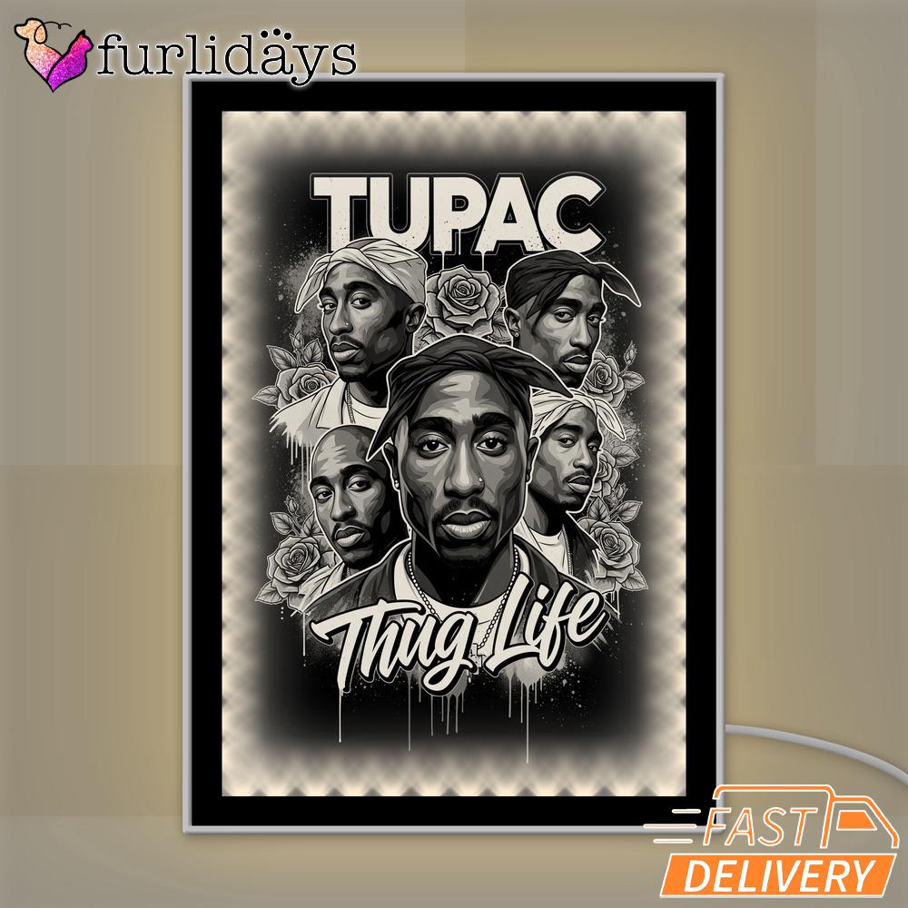 Tupac Black White Roses Mirror Night Light, Rapper Lamp Tupac Black White Roses Mirror Night Light, Rapper Lamp