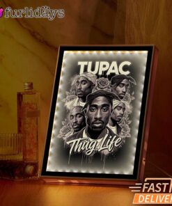 Tupac Black White Roses Mirror Night Light, Rapper Lamp