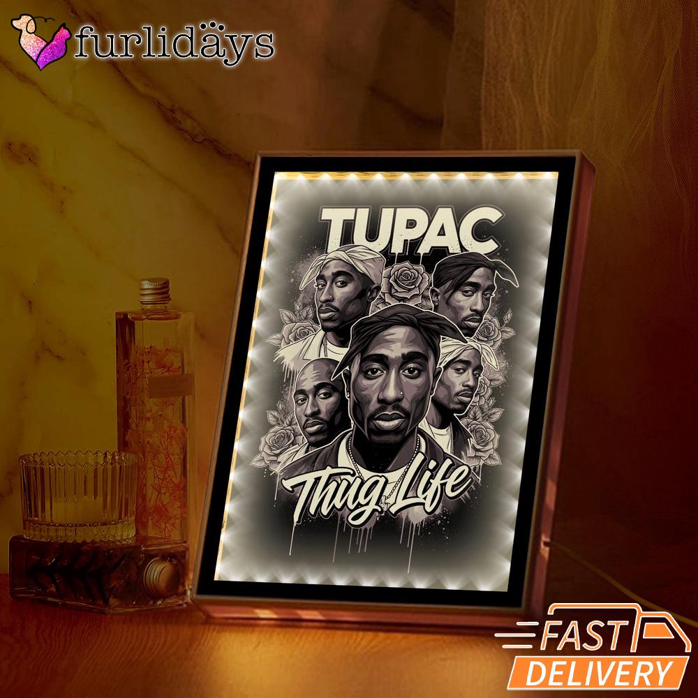Tupac Black White Roses Mirror Night Light, Rapper Lamp Tupac Black White Roses Mirror Night Light, Rapper Lamp