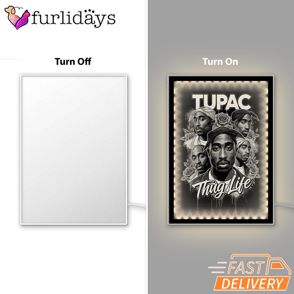 Tupac Black White Roses Mirror Night Light, Rapper Lamp Tupac Black White Roses Mirror Night Light, Rapper Lamp