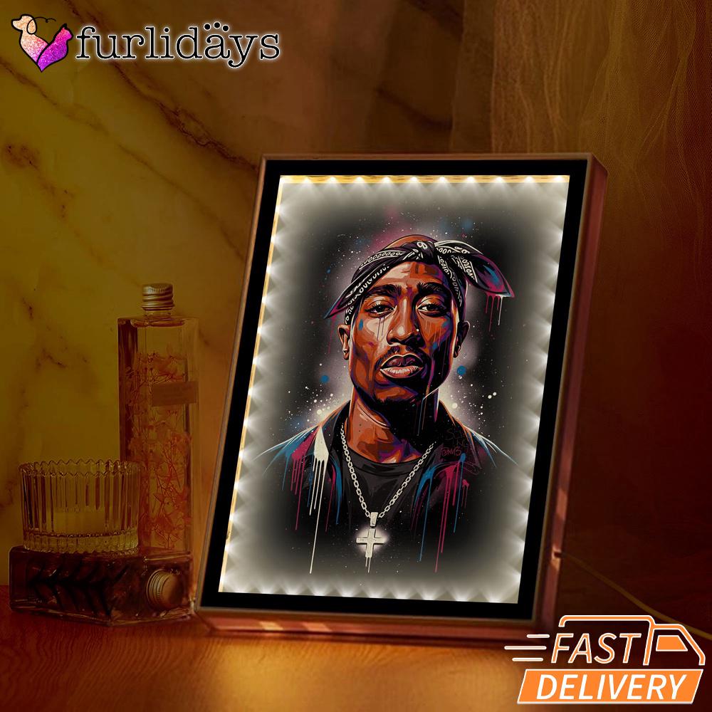 Tupac Blue Highlight Art Mirror Night Light, Rapper Lamp Tupac Blue Highlight Art Mirror Night Light, Rapper Lamp