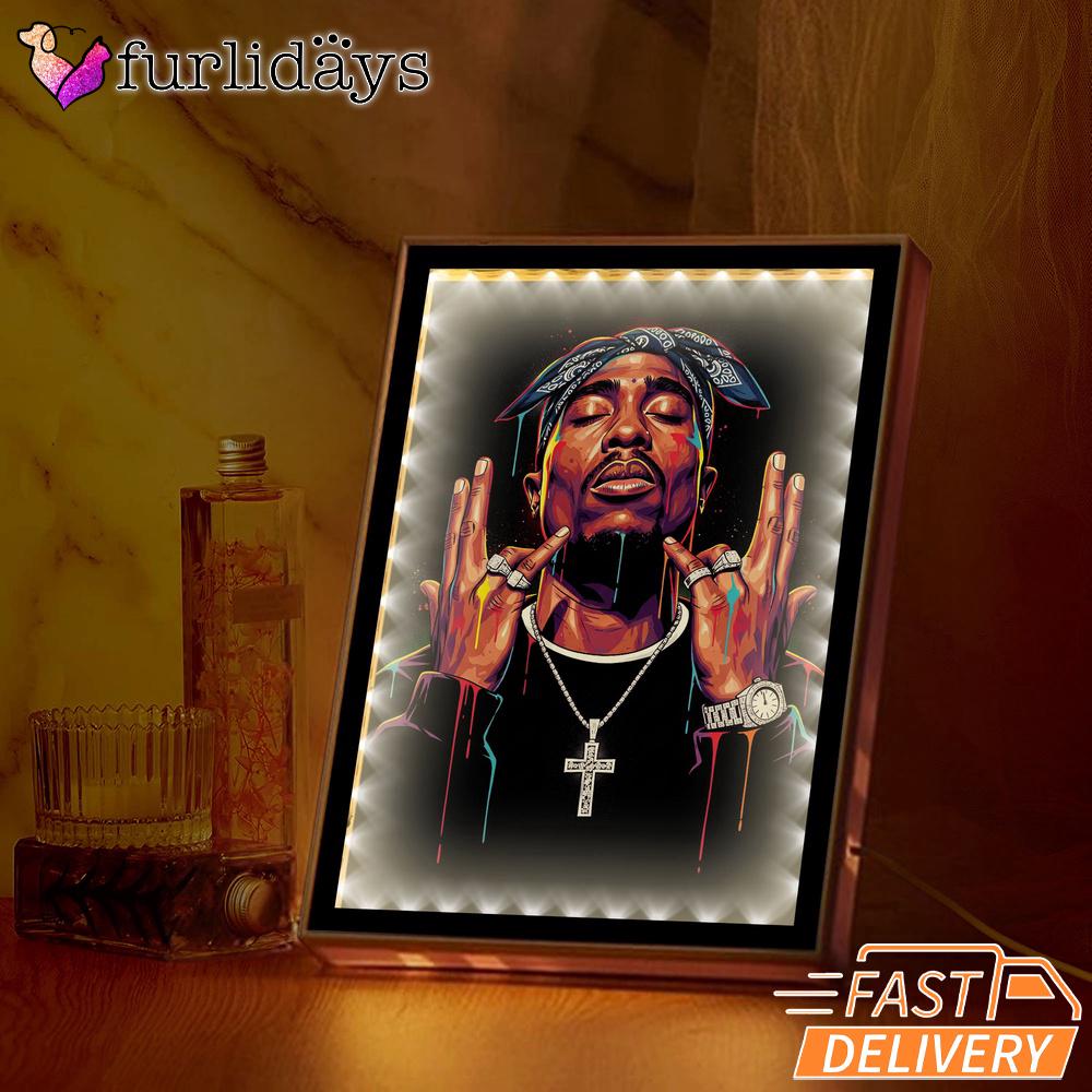 Tupac Cross Glow Mirror Night Light, Rapper Lamp Tupac Cross Glow Mirror Night Light, Rapper Lamp
