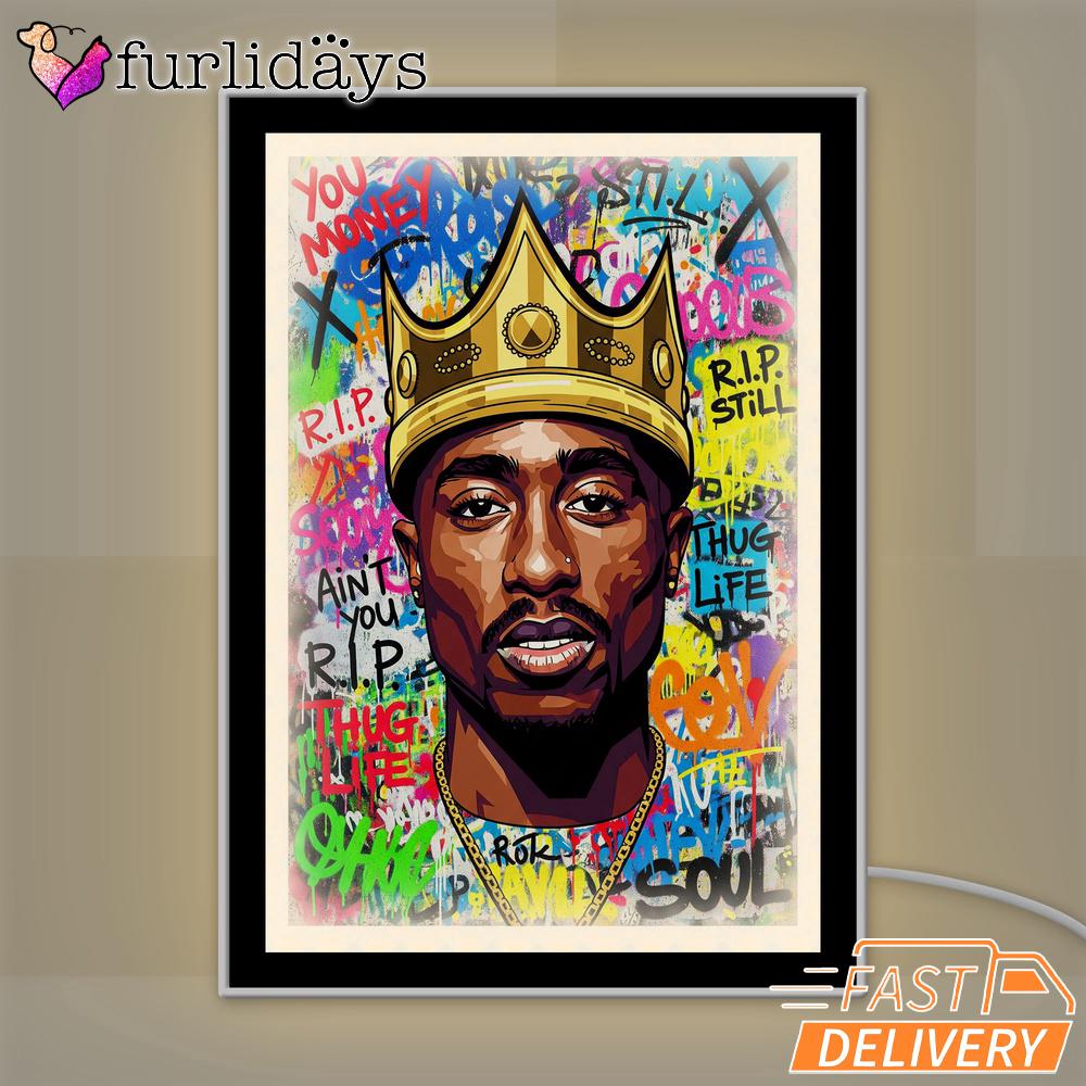Tupac King Crown Pop Bright Mirror Night Light, Rapper Lamp Tupac King Crown Pop Bright Mirror Night Light, Rapper Lamp
