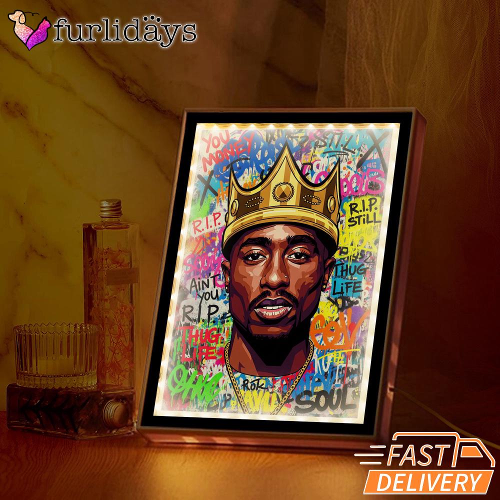 Tupac King Crown Pop Bright Mirror Night Light, Rapper Lamp Tupac King Crown Pop Bright Mirror Night Light, Rapper Lamp