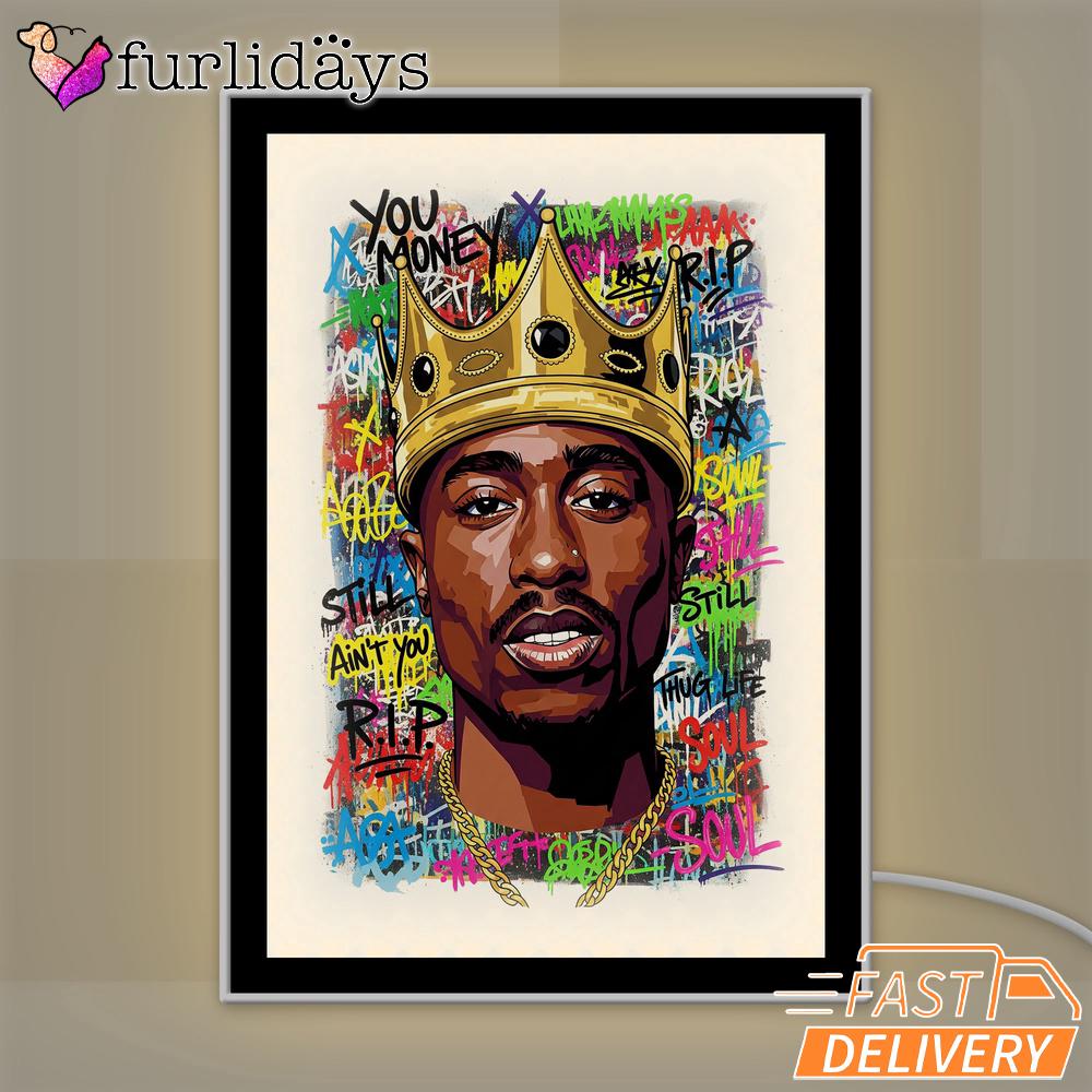 Tupac King Crown Pop Yellow Mirror Night Light, Rapper Lamp Tupac King Crown Pop Yellow Mirror Night Light, Rapper Lamp