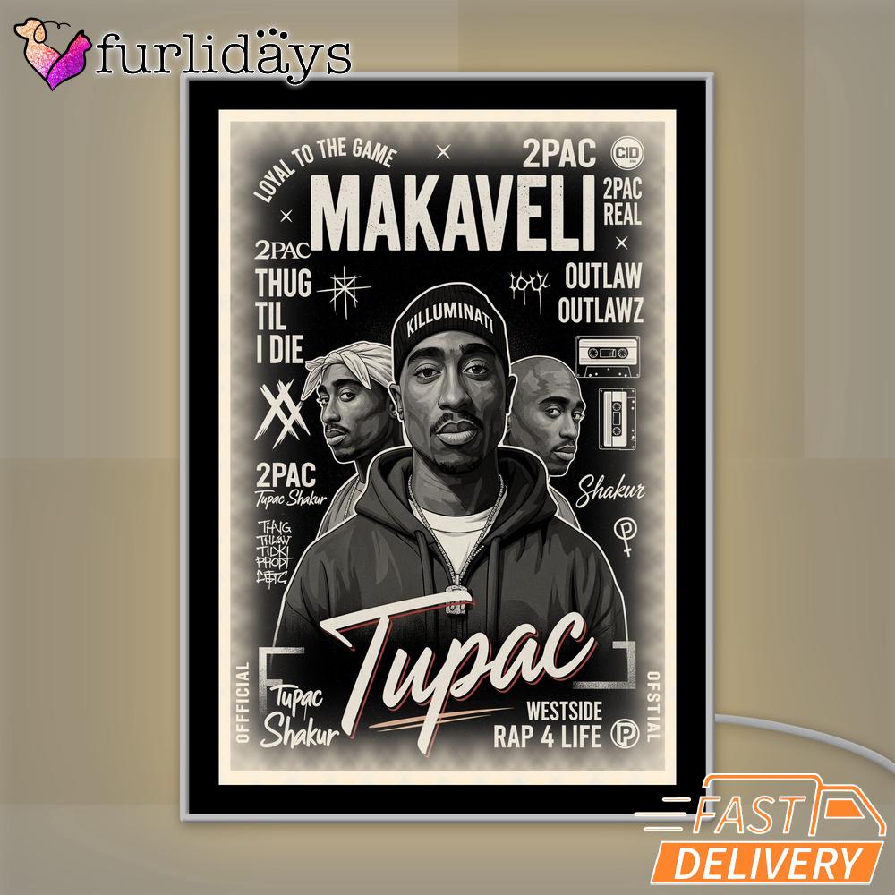 Tupac Makaveli Portrait Mirror Night Light, Rapper Lamp Tupac Makaveli Portrait Mirror Night Light, Rapper Lamp