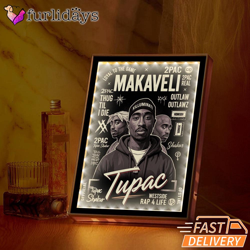 Tupac Makaveli Portrait Mirror Night Light, Rapper Lamp Tupac Makaveli Portrait Mirror Night Light, Rapper Lamp